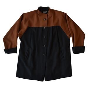Vintage Lady Suzette Colorblock Wool Coat Brown & Black